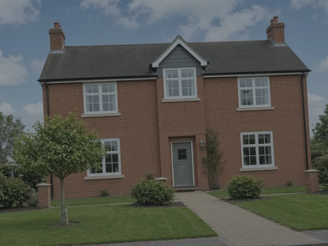 A dull house exterior with a leaning vertical before editing
