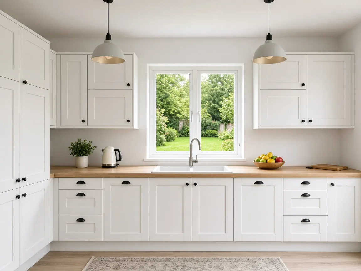 The same kitchen with balanced exposure and contrast after editing