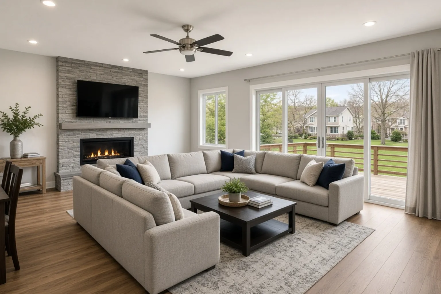 The same living room after exposures have been merged into a balanced HDR photograph